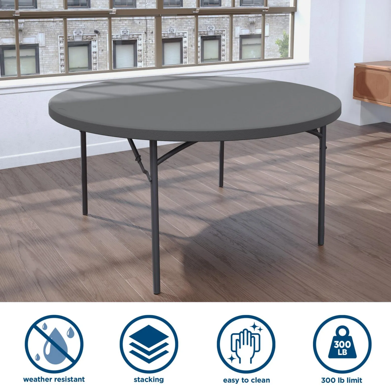 Zown 71" Round Blow Mold Folding Table